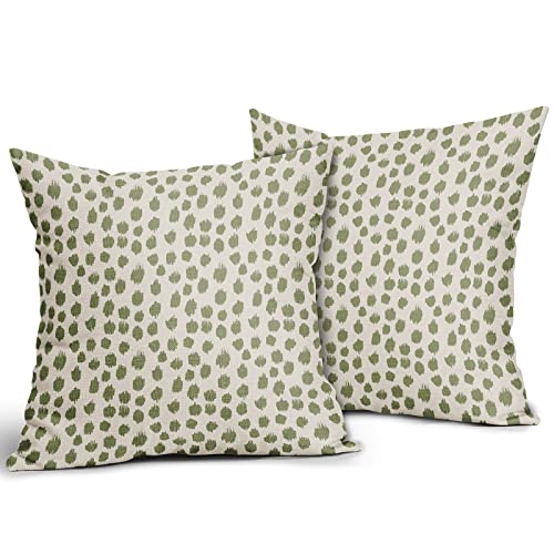 Sage Green Cream Pillow Covers 16x16 Set of 2 Boho Design Polka Dot Throw Pillows Modern Brush Strokes Print Decorative Outdoor Pillowcase Square Cushion Cover Linen Pillow Case for Sofa Couch Bed - color: Sage Green Dots, size: 16" x 16" (Pack of 2)