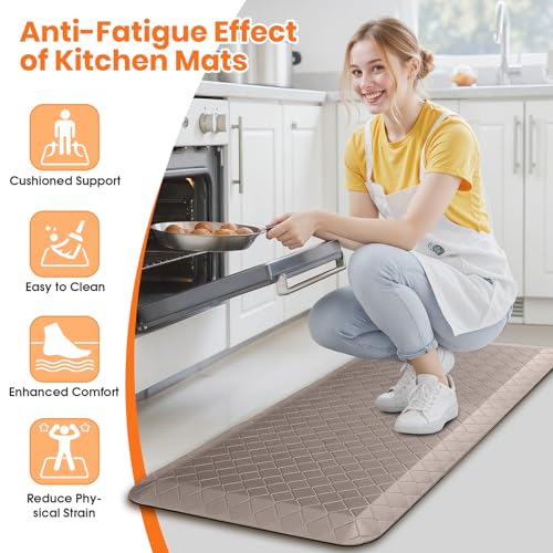 4/5 Inch Extra Thick Kitchen Mats for Floor,Non Slip Anti Fatigue Kitchen Rugs,Waterproof Stain Resistant Sink Mat,Cushioned Standing and Comfort Mats for Office (17"x39" Khaki) - color: Khaki, size: 39"L x 17"W x 0.8"Th