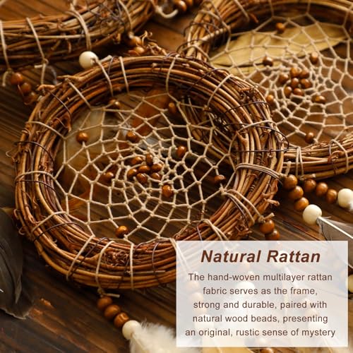 Dream Catcher Native American Boho Dreamcatcher Rattan Wall Decor, Handmade Natural Goose Feathers Large Dream Catchers Hanging Ornament Indian Decor for Bedroom Living Room (Dark Brown Mix) - color: Dark Brown Mix