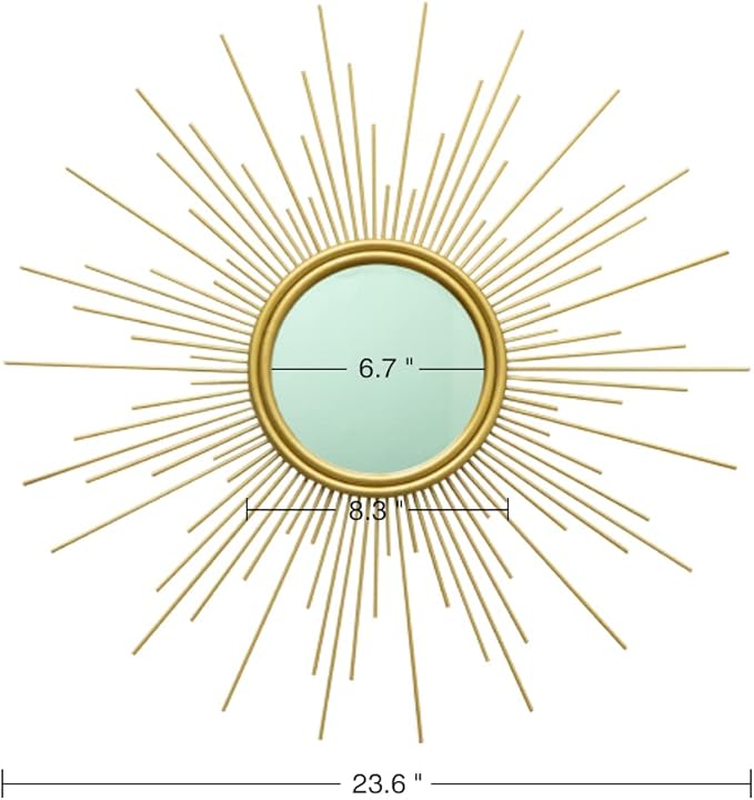 MAIKAILUN Sunburst Mirror, 24" Boho Mirror, Gold Sun Decorative Mirrors for Wall Decor, Small Mid Century Modern Small Living Room