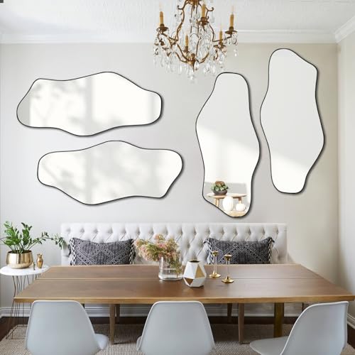 Irregular Mirror, 51.1"x23.6" Large Asymmetrical Frameless Mirror, Modern Abstract Wall Mirrors for Living Room Bedroom Hallway Entryway Bathroom, Hangs Vertically or Horizontally - color: Black, size: 51.1"L x 23.6"W