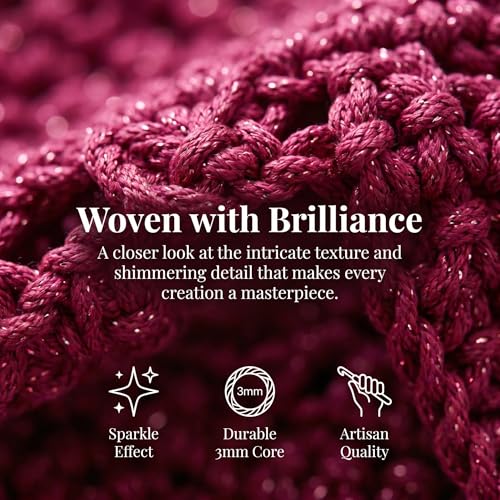 3mm Sparkle Polyester Macramé Cord - 150g/66yds Metallic Glitter Braided Cord for Crocheting Bags, Baskets, Macramé Plant Hangers & DIY Crafts, Machine Washable (5#Red) - color: 5#Red