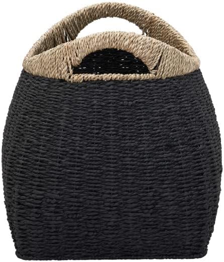 Household Essentials Handled Basket, Two Tone Seagrass and Paper Rope