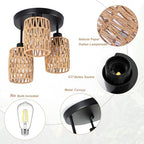Surpars House Boho Rattan Ceiling Light Fixture, Mini Rattan Chandelier Lighting Fixture, Hand Woven Ceiling Light Fixtures for Hallway Bedroom Kitchen Entryway Living Room (Brown) - color: Brown