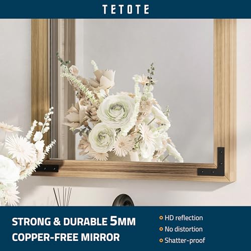 TETOTE 48 x 24 Natural Wooden Mirror for Bathroom Wall/Bedroom/Living Room/Entryway Farmhouse Rustic Bathroom Vanity Mirror Waterproof (Horizontal/Vertical Mounted) - color: Wood, size: 24"L x 48"W