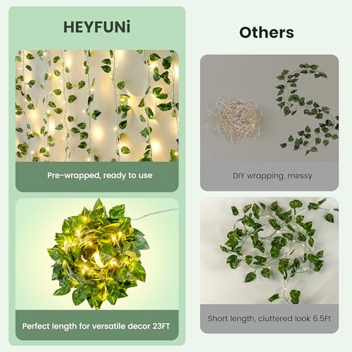 HEYFUNi Vines with Lights, 23 Ft 73 Led Faux Pothos String Lights Plug in, Leaf Lights for Bedroom, Wall, Balcony, Wedding Decor, Warm White - color: Pothos, size: 73 LED-Plug in