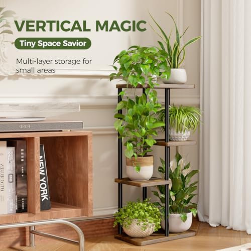 Bamworld Plant Stand Indoor, Corner 4 Tier Metal Plant Shelf for Multiple Plants, Tiered Flower Pot Stands for Patio Garden Balcony Living Room Bedroom, Brown - color: Brown, size: 4 Tier