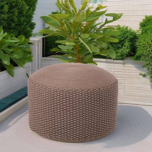 BIRDROCK HOME Outdoor Pouf Ottoman | Hand Woven Waterproof Foot Stool with Bead Bag Filling | Boho Foot Rest for Patio, Living Room, Porch & Outdoor Seating | Lightweight, Soft Stuffed Chair | Brown - color: Brown