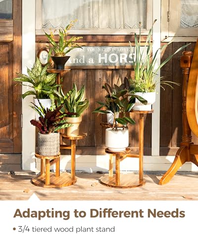 Bamworld Plant Stand Indoor 3 Tier Wood Plant Shelf for Multiple Plants, Tall Corner Plant Stand for Outdoor Round Flower Stand Plant Holder for Living Room Patio Garden Balcony