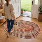 Savi Home Oval Jute Cotton Chindi Rug 3'x5' – Multicolor Braided Area Rug for Living Room, Kitchen, Entryway, Farmhouse & Bathroom – Handwoven Recycled Cotton Floor Mat