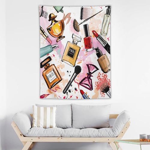 Fashion Girl Tapestries Cosmetic Perfume Bag Lipstick Pink Tapestry Girly Makeup Tapestry Wall Hanging Modern Trendy Aesthetic Wall Art Decor for Kids Teen Women Decor 30"x40" - color: Makeup-1, size: 40"L x 30"W