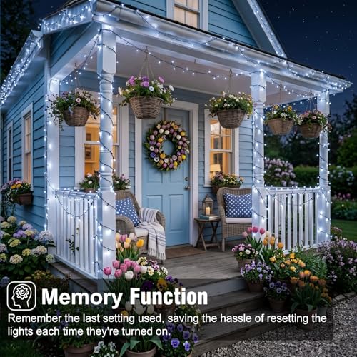 100FT 300 LED Christmas Lights Outdoor, White Plug in Christmas Tree Lights Waterproof, 8 Modes Connectable Green Wire String Lights for Outside Indoor Patio Yard Holiday Party Decorations - color: White, size: 100FT 300 LED