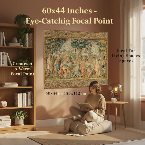 LATETOMT Medieval Tapestry Wall Hanging 60x44in, Renaissance Court Scene Wall Art, Vintage Polyester Tapestry for Living Room Bedroom Dorm LTMTAYW442 - color: Brown-1, size: 60"L x 44"W