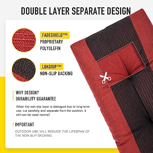 SUNROX LokGrip Non Slip Tufted Memory Foam Bench Cushion, FadeShield Water Resistant Durable Thicken Outdoor/Indoor Bench Seat Pads 59x16x4 inch, Burgundy - color: Burgundy, size: 59x16 Inch (Pack of 1)