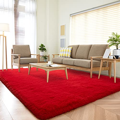 DETUM Red Living Room Rug 5X8 Area Rug Red Christmas Rugs for Bedroom Master Room Dining Dorm Kids Room Machine Washable Nonslip Carpets Soft and Fluffy Modern Home Decoration - color: Red, size: 5 x 8 Feet