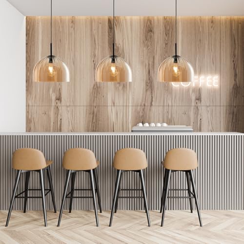 Modern Dome Pendant Lighting Fixture Kitchen Island, 11.8 Inch Large Boho Chandelier, Rustic Farmhouse Industrial Hanging Lamp Ceiling Lights with Amber Glass Bell Lampshade - color: Amber, size: 30CM
