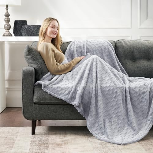Velvet Plush Jacquard Tile Throw Blanket for Couch - Buttery Soft, Cozy Throw, for Women (Light Gray, 50" x 60") - color: Light Gray