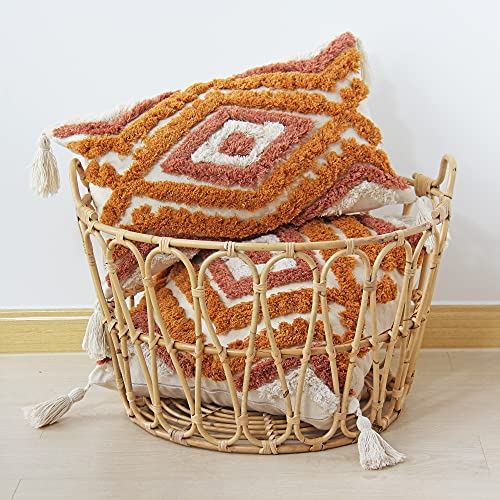 JOJUSIS Boho Lumbar Throw Pillow Covers with Handmade Tassels Decorative Woven Tufted Orange Lumbar Pillowcase for Couch Bedroom 12 x 20 Inch - color: Orange, size: 20" x 12" (Pack of 1)