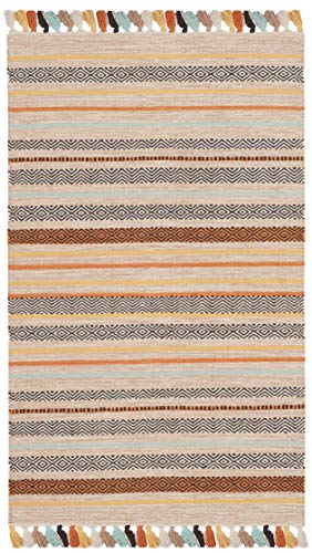 SAFAVIEH Montauk Collection Accent Rug - 3' x 5', Beige & Multi, Handmade Boho Stripe Fringe Cotton, Ideal for High Traffic Areas in Entryway, Living Room, Bedroom (MTK901A) - color: Beige/Multi, size: 3' x 5' (Rectangular)