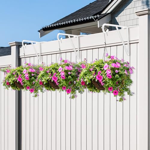 6 Pack Vinyl Fence Hooks, Heavy Duty Durable White Fence Plant Hangers for Outdoor, Over The Fence Hooks, Patio Hooks for Hanging Plants, Flower Baskets, Bird feeders, Lights, Pool Equipment - color: White