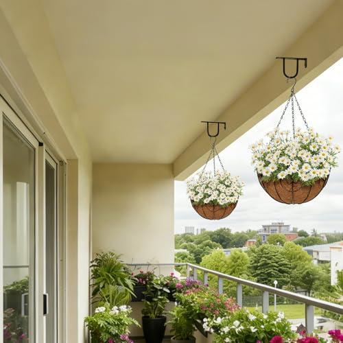 12 inch Metal Hanging Baskets for Plants Outdoor, 4 Pack Metal Wire Hanging Basket Planter with Coco Liner Flower Pots for Indoor Outdoor Garden Porch Patio, Heart-Shaped - size: 12" x 4 Pack, style: Heart
