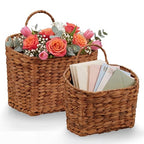 Set of 2 Red Brown Wicker Hanging Baskets for Front Door, Mail, Flowers & Organizing - color: Red Brown Water Hyacinth