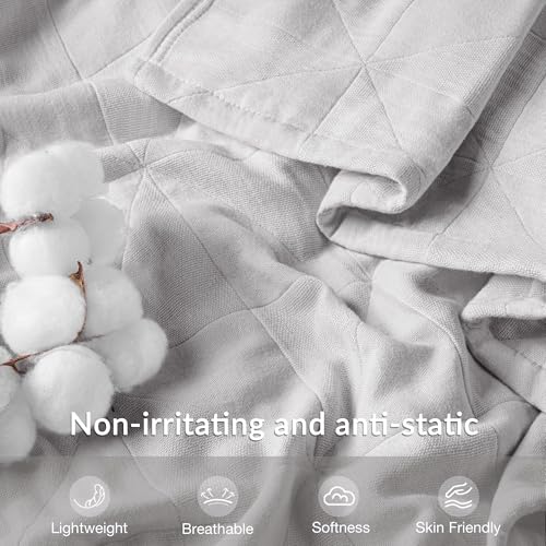 Exclusivo Mezcla 100% Cotton Muslin Blanket for Bed, King Size 4-Layer Moisture-Wicking and Breathable Ultra Soft Gauze Blanket for Spring Summer, 104"x90", Light Grey - color: Light Grey, size: King (104"x90")
