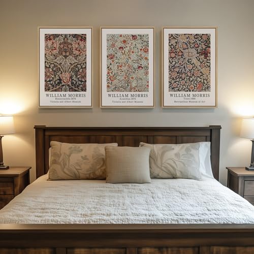Framed Vintage William Morris Canvas Wall Art Set of 3, Large Retro Floral Artwork Prints, Rustic Farmhouse Botanical Aesthetic Wall Decor for Living Room, Bedroom, Hallway, Office, Total Size 30x60 - color: Botanical, size: 20"W x 30" H x 3Pcs