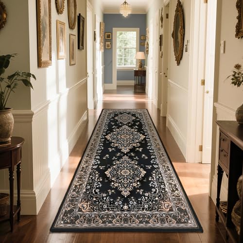 HOMORE Runner Rug 2.6x8 Hallway Runner Rug for Entryway Non Slip Washable Bedroom Rugs Low Pile Floor Carpet Rugs for Kitchen Indoor Front Entrance Laundry Living Room Dorm, Black - color: Black, size: 2'6" x 8' (Rectangular)