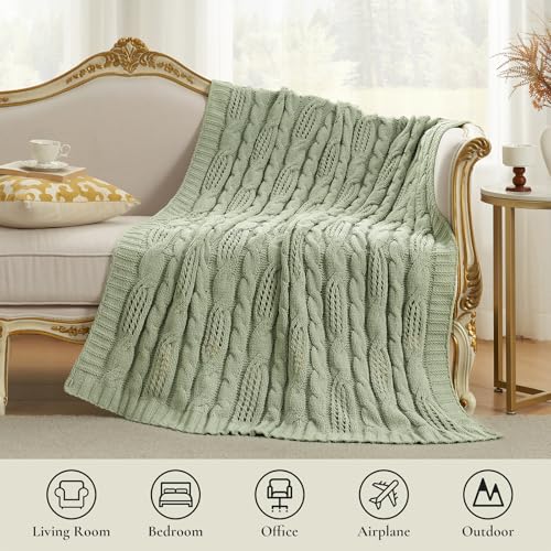 Amélie Home Chunky Knit Throw Blanket, Dual-Sided Soft Chenille Breathable Cable Knitted Blanket for Couch, Farmhouse Decorative Throw for Sofa & Chair, 50"x60", Sage Green - color: Sage Green, size: Cable Knit 50"x60"