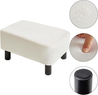 IBUYKE 16.54" Small Footstool, PU Faux Leather Step Stool, with Padded Seat Pine Wood Legs and Padded Rectangular Stool,for Bedroom, White RF-BD212-W