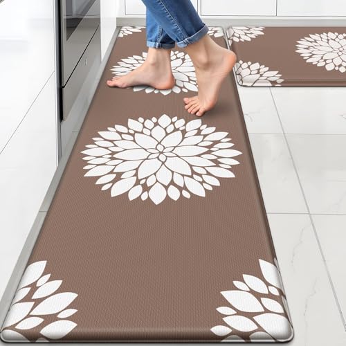 Kitchen Mats for Floor[2PCS], Soft Anti Fatigue Kitchen Rugs for Home, Water Resistant Cushioned Standing Desk Mats, Non-Slip Comfort Mat for Floor, Kitchen, Office, Sink, Laundry,Brown - color: Khaki, size: 17.3" x 59" + 17.3" x 30"