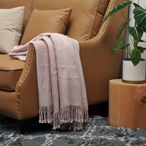 EP Mode Fringed Mulberry Silk Throw Blanket for Sofa (Cameo Pink) - color: Cameo Pink