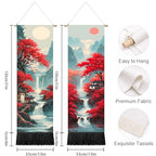 seewan 2 Pack Long Vertical Wall Tapestry, Boho Nature Landscape & Floral Aesthetic Wall Hanging for Bedroom Living Room Home Decor, Long Narrow Art Tapestry with Sunrise Mountain Botanical Designs, 13" × 51" (Crimson Forest Vista, 13"Wx51"H, Unframed) -