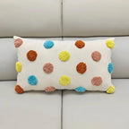 14x20 Multicolor Tufted Polka Dot Pillow Cover, Cream Cotton Boho Cushion Case