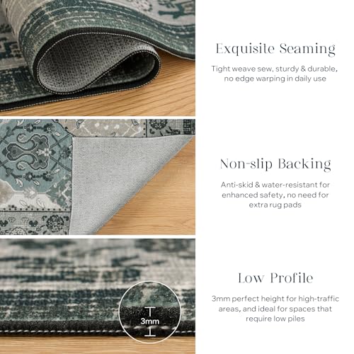 Phantoscope Washable Runner Rug 2'x10' Non-Slip, Vintage Boho Hallway Rugs for Entryway, Stair, Bedroom, Distressed Moroccan Mosaic Diamond Pattern, Low-Pile Foldable Floor Carpet, Grey Charcoal - color: Grey Charcoal, size: 2' x 10' (Runner)