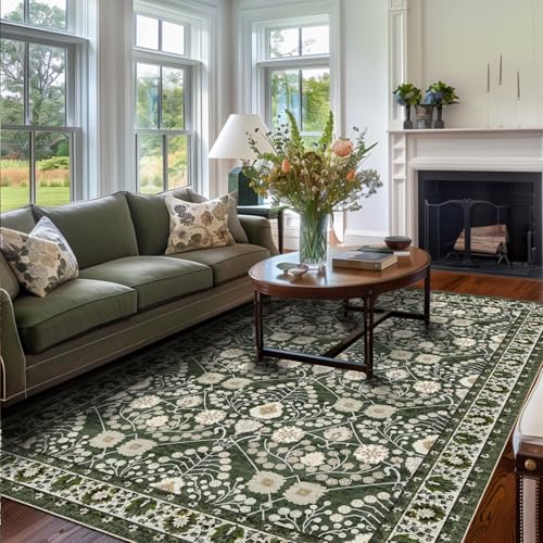 Area Rug 4x6 Washable Rug Green Vintage Traditional Floor Cover Foldable Thin Retro Accent Indoor Non Slip Carpet Floral Print Mat Bedroom Living Room Machine Rugs Boho Rug ‎4'x 6' - color: Green, size: 4'x6'