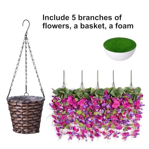 Artificial Fake Hanging Hibiscus Flowers Plants Baskets for Outdoor Outside Spring Summer Decoration, Faux Silk Hibiscus Long Vines in Planter UV Resistant Realistic Flowers (PurpleDarkPurple) - color: Purpledarkpurple