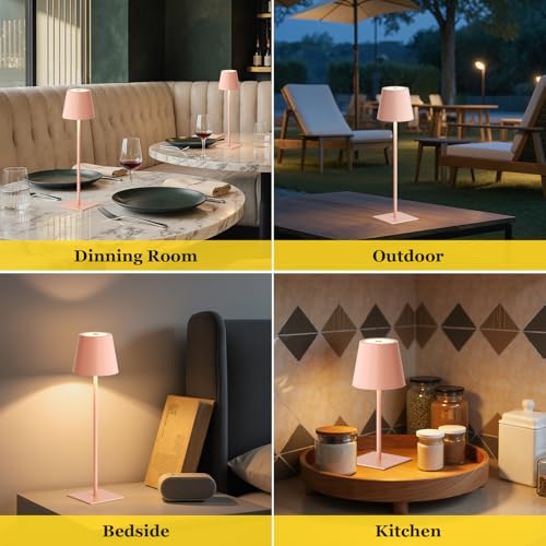 Kakanuo Pink Cordless Rechargeable Table Lamp 5000mAh Battery Operated Lamps, 3 Colors Stepless Dimming Touch Lamp for Living Room, Kitchen Counter, Dining, Outdoor Patio, 2 Pack - color: Pink, size: 2 Pack 14in - Up and Down Light