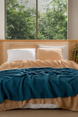 Muslin Blanket - Pure 100% Turkish Cotton Airy Soft Light Versatile Gauze Throw Blanket for Bed, Couch, Sofa (Beige, California King Size (95" x 125" inch)) - color: Beige, size: California King Size ( 95" x 125" inch )