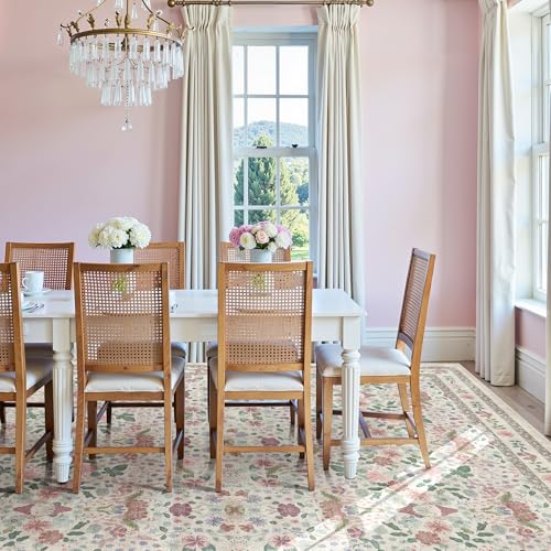 Deerly Vintage Washable Extra Large Area Rug 10x12 for Living Room Floral Rug Soft Low Pile Indoor Carpet for Bedroom Boho Non-Slip Floor Mat for Dining Room Playroom, Beige/Light Pink/Multi - color: Beige/Light Pink/Multi, size: 10' x 12' (Rectangular)