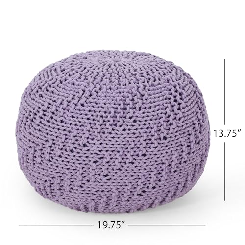 Round Boho Pouf Ottoman - Cable Knitted Cord Boho Pouffe - Stuffed Poof Accent Beanbag Footrest for Living Room - Nursery - Bedroom - Covered Patio - Study Nook (20"x20"x13") (Lavender) - color: Lavender