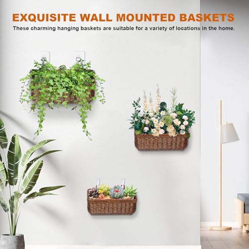 Hanging Wall Baskets, Brown Wicker Baskets for Garlic Ginger Eggs Onions Fruits, fit for Kitchen Living Room Garage Door Storage and Organizing (set of 2) - color: Brown, size: M+L