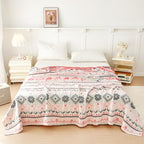 MEJU Boho Indian Pink Gray Stripes Checks Muslin All Season Reversible Blanket for Bed Sofa Couch 100% Combed Cotton Soft Warm Bedspread Throw Blanket Bed Coverlet Full Queen 80 in x 90 in - color: Boho Pink, size: F/Q 80 in x 90 in