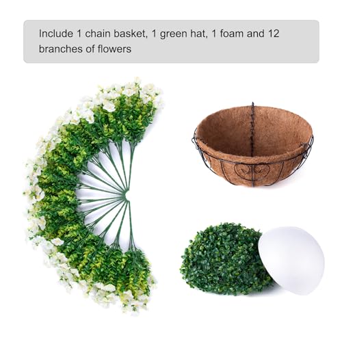 Ivydale Artificial Fake Hanging Flowers Plants Baskets for Outdoor Spring Summer Decoration, Faux Silk White Morning Glory Look Real UV Resistant for Outside Porch Patio Balcony Yard Front Door Garden - color: White