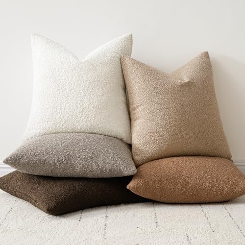 Pack of 2 18x18 Inch Decorative Boucle Throw Pillow Covers Textured Square Pillowcaes Accent Solid Cozy Soft Cushion Covers Home Decor for Sofa Couch Living Room Home Decor,Chocolate Brown - color: Chocolate, size: 18" x 18" (Pack of 2)