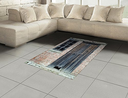 Lunarable Street Area Rug, Old Abandoned House Facade with Brick Wall Decayed Timber Window Frame and Door, Flat Woven Accent Rug for Living Room Bedroom Dining Room, 4' X 5' 7", Multicolor