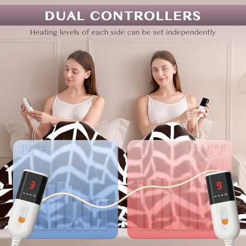 VENTIMI Electric Blanket Queen, 84" x 90" Heated Blanket with 9 Heat Levels & 2-4-8-10 Hours Auto Off, Fast Heating Blanket with ETL & FCC Certification, Coffee - color: Coffee, size: Queen