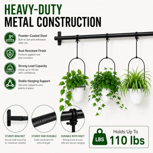 Adjustable Hanging Window Planter with 4 Pots, Space Saving Indoor Herb Garden Plant Hanger, Metal Vertical Plant Rack for Kitchen, Balcony & Home Deco41in-4 Flower pots