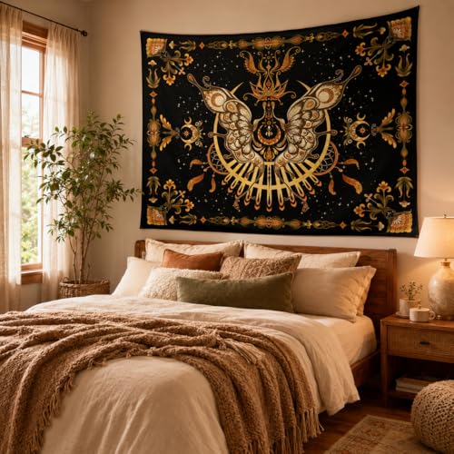 CHDGDHC Butterfly Moth Tapestry,Hippie Floral Aesthetic Wall Tapestries, Psychedelic Aesthetic Decor, Large Tapestry for Bedrooms, Living Rooms, and Dorms-47.64x35.43 Inch - color: orange, size: 47.6"L x 35.4"W